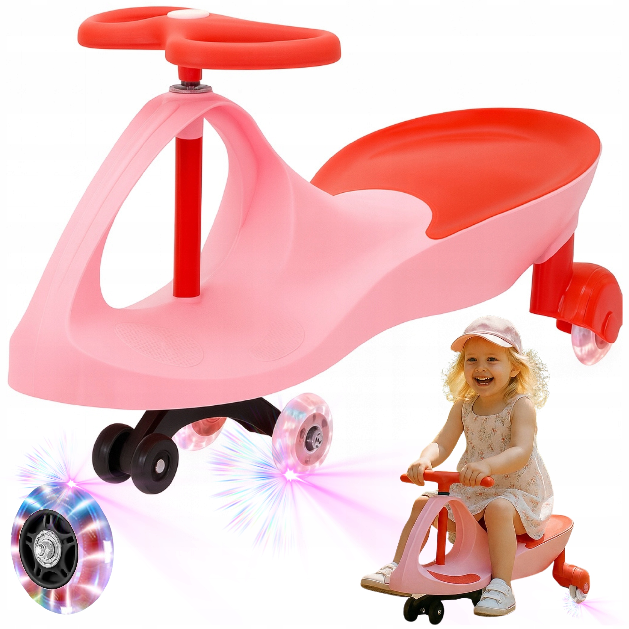 Jeździk Grawitacyjny Dla Dzieci Pojazd Bez Pedałów Led Kółkami Auto Różowy