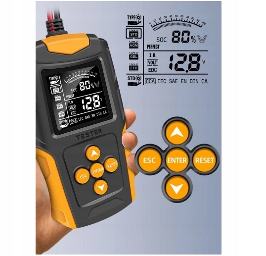 Cyfrowy tester miernik do akumulatorów z LCD 12V 24V 3Ah-200Ah Waga produktu z opakowaniem jednostkowym 1 kg