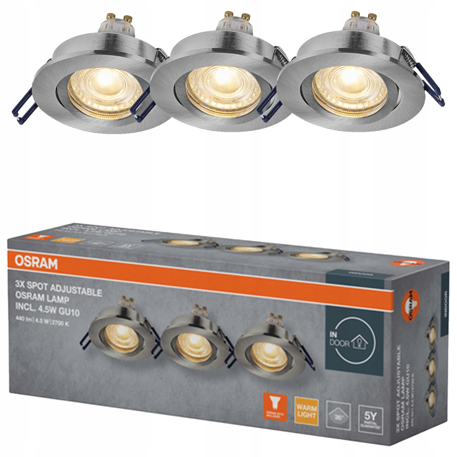 3x Podomítkové stropní svítidlo Halogenové Led Spot Pohyblivé GU10 4.5W 2700K