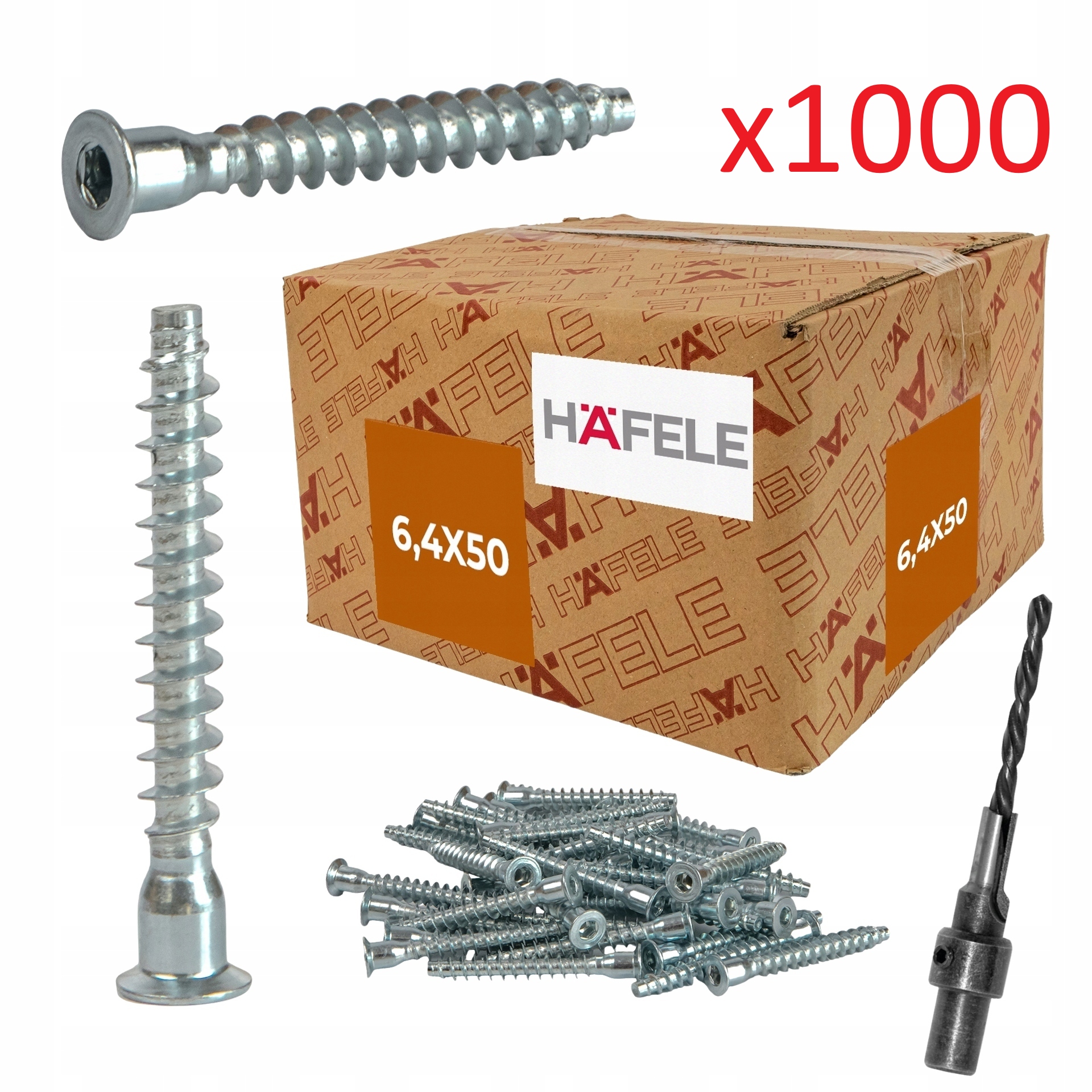 Konfirmát Hafele 6,4 x 50 mm s Imbusovou drážkou 1000 ks vrták