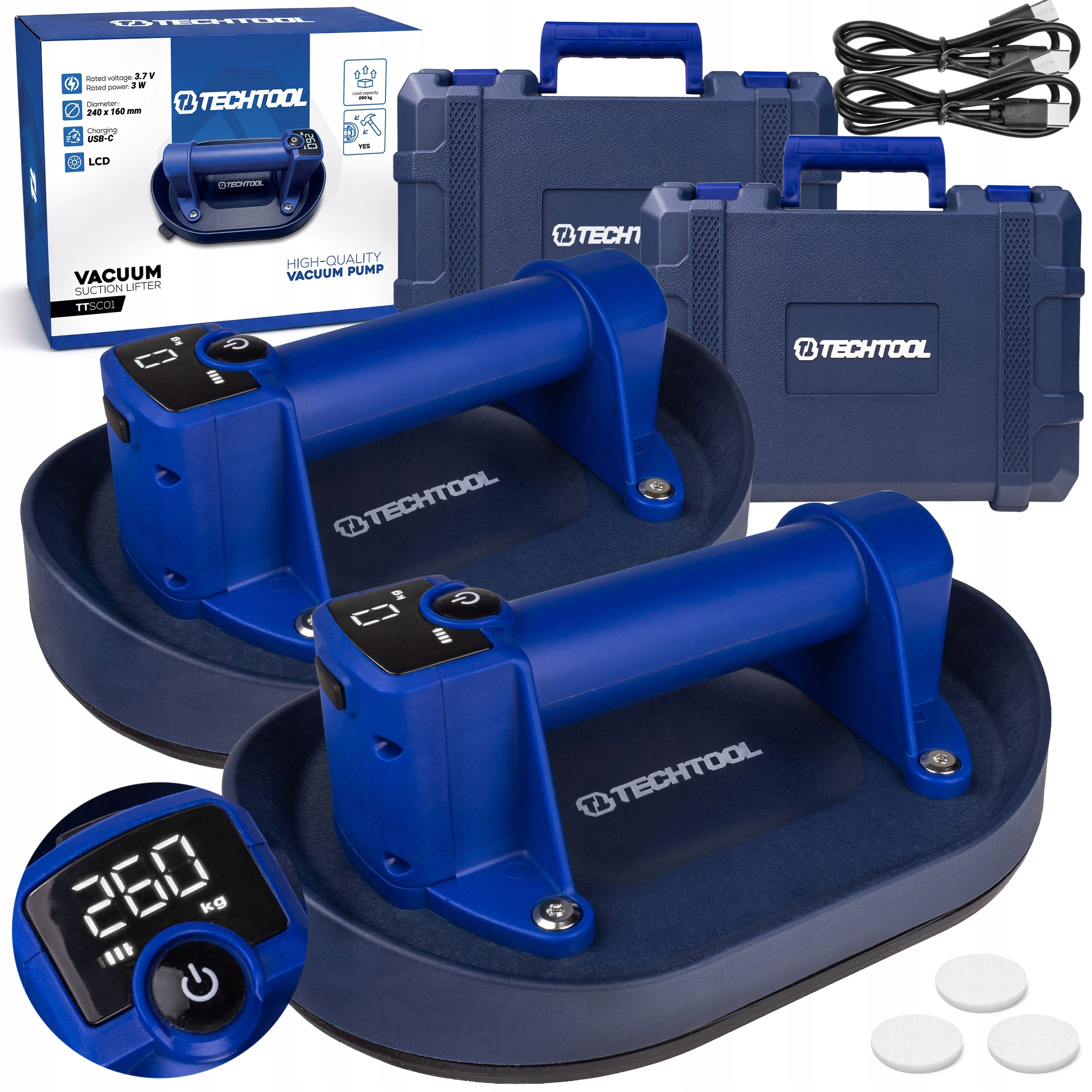 Přísavka Na Dlaždice Akumulátorová Držák Na Sklo 260 kg Techtool