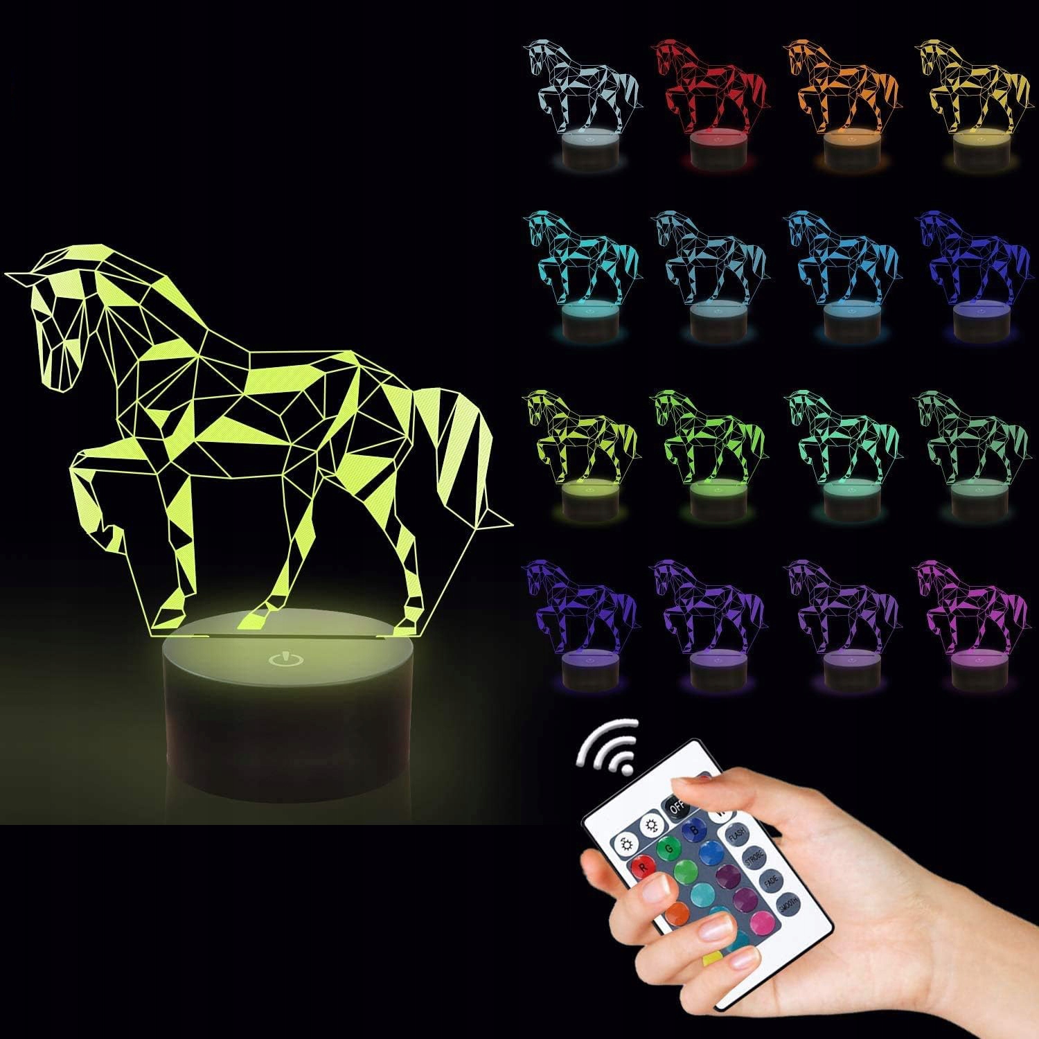 Lampka 3D nocna led usb + pilot na prezent KOŃ Cechy dodatkowe podświetlenie podstawy LED