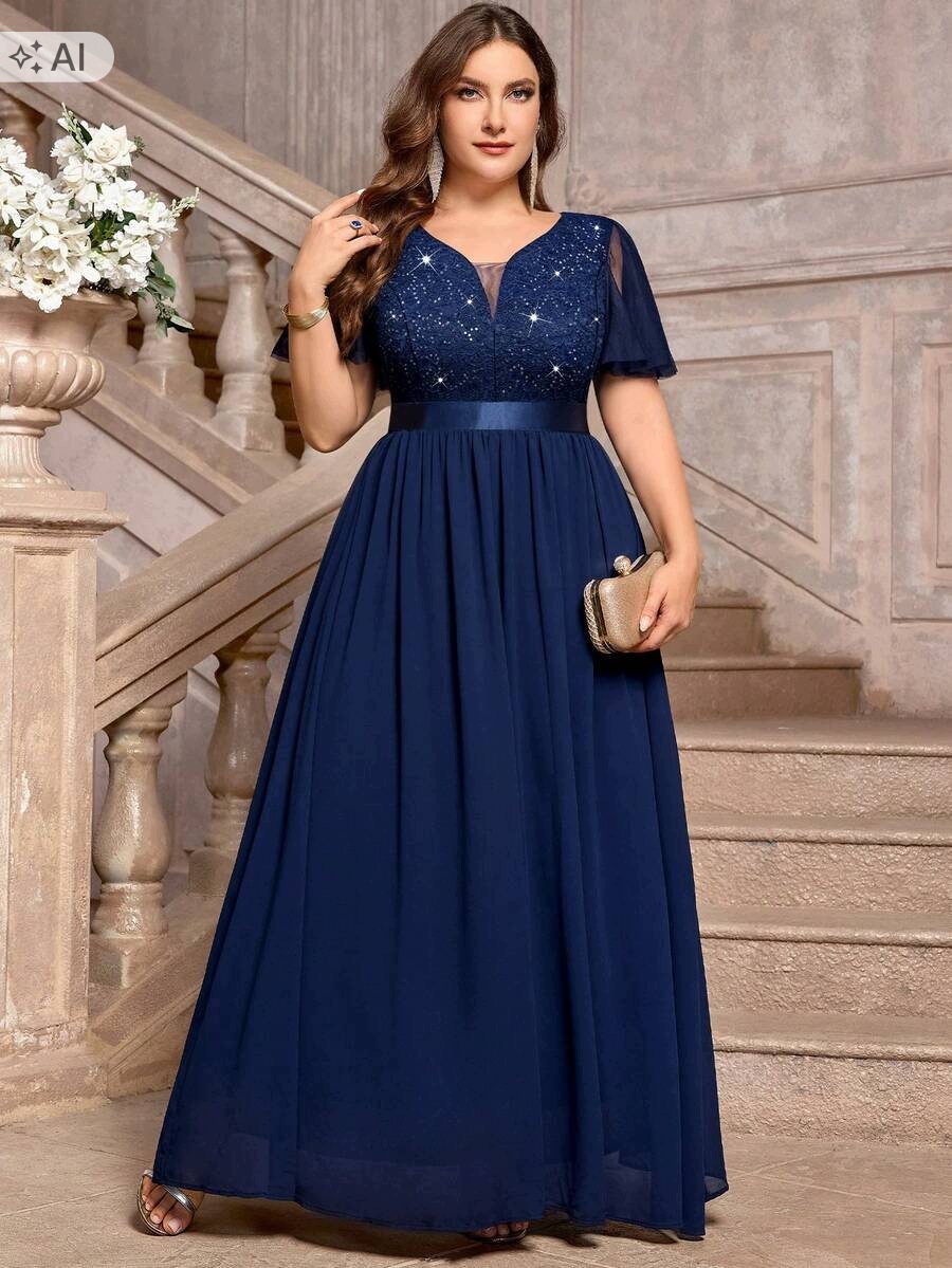 Shein Tmavě Modrá Šaty S Krajkou A Flitry MIDI 52 1