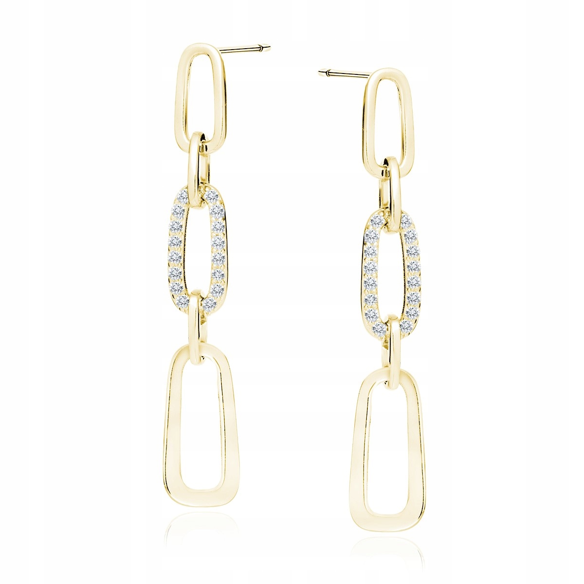 Stříbrné Náušnice 925 Pozlacené s zirkony Závěsné řetízky Dlouhé články