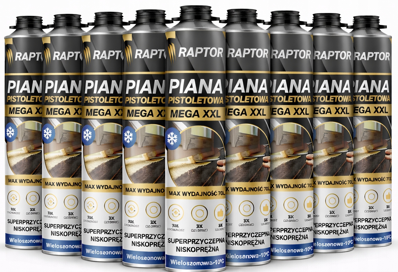 Pena Zimná Montážna Nízkopružná Pištoľová Raptor 850 ml 70 L XXL