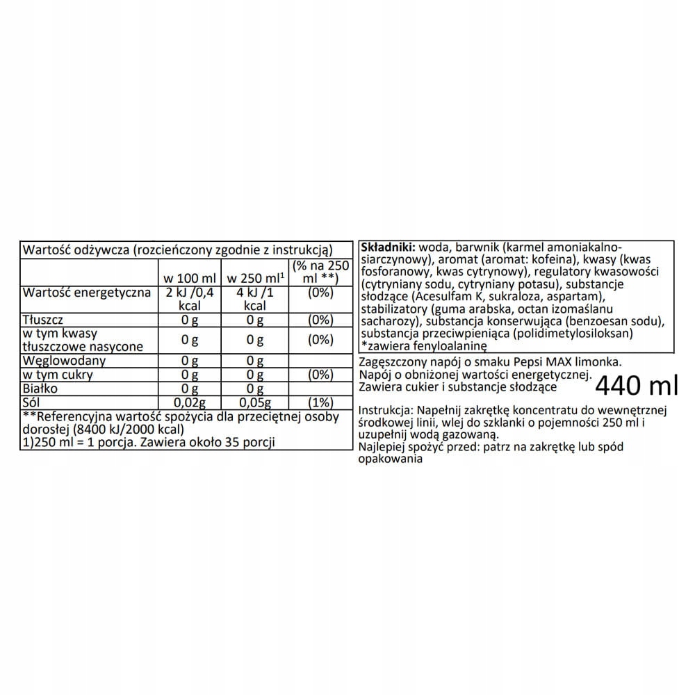 Syropy do saturatora SODASTREAM 6x Pepsi Max Lime bez cukru Stan opakowania oryginalne