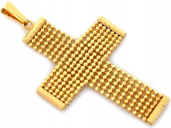 Přívěsek zlatý křížek 585 moderní vyrobený ze zlatých kuliček 14K