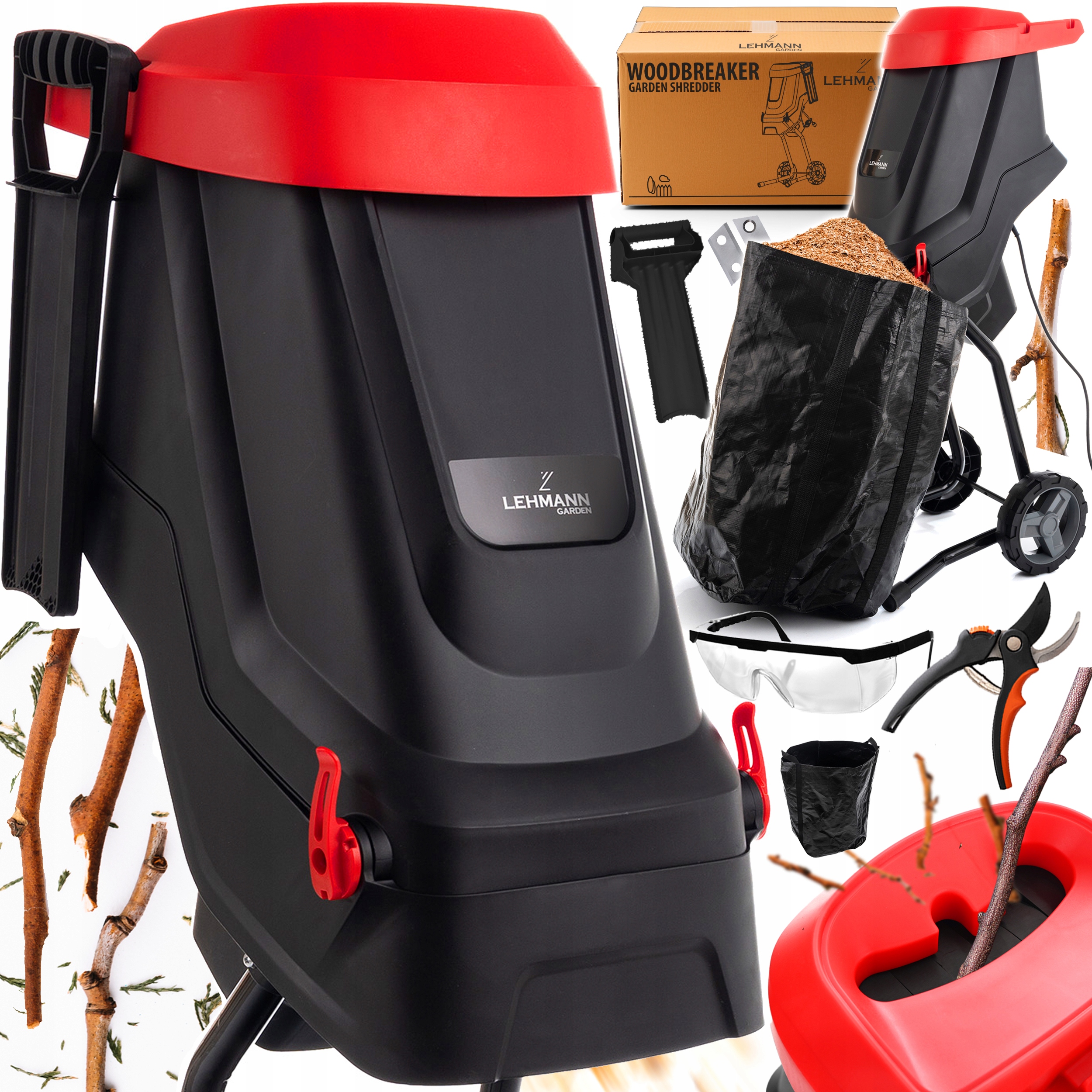 Drtič Větví Elektrický Štěpkovač Výkonný Samonasávací 3600 W Taška