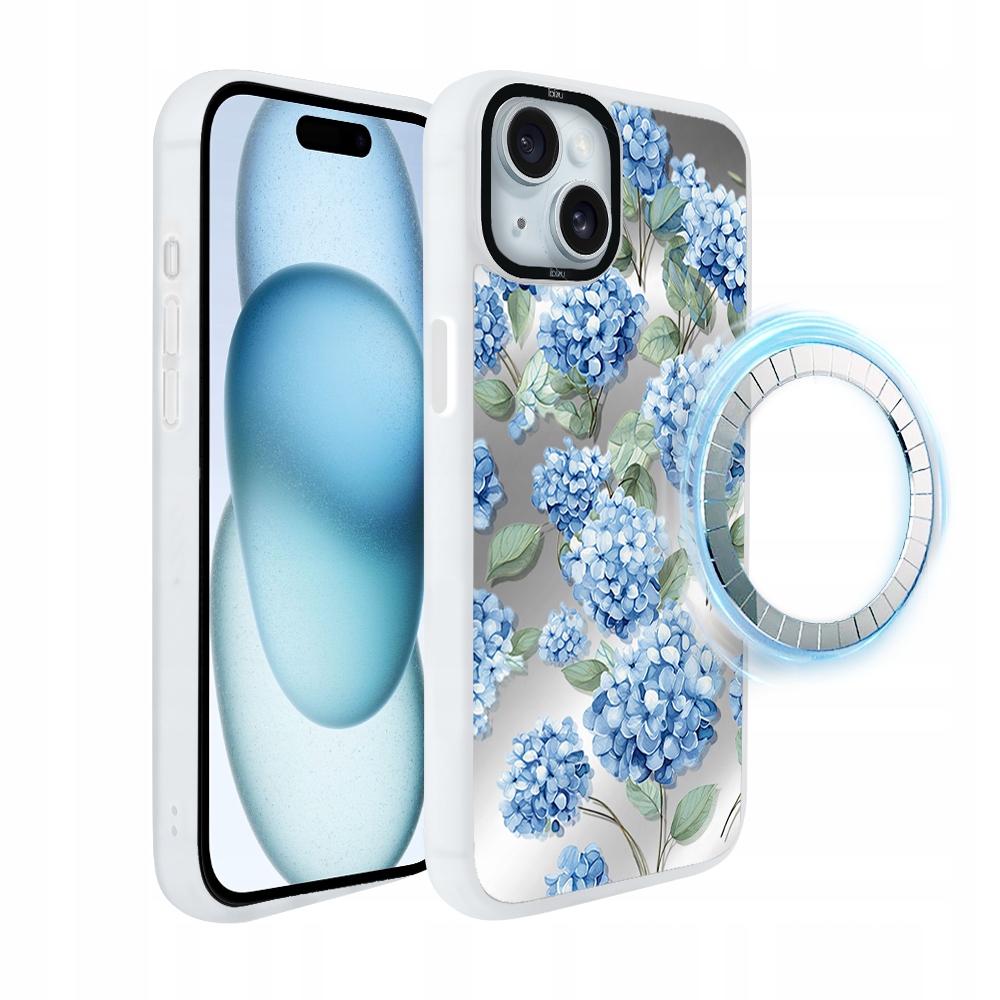 Etui do iPhone 15 Ibizu DropGuard Matt z MagSafe, Hortensja, białe