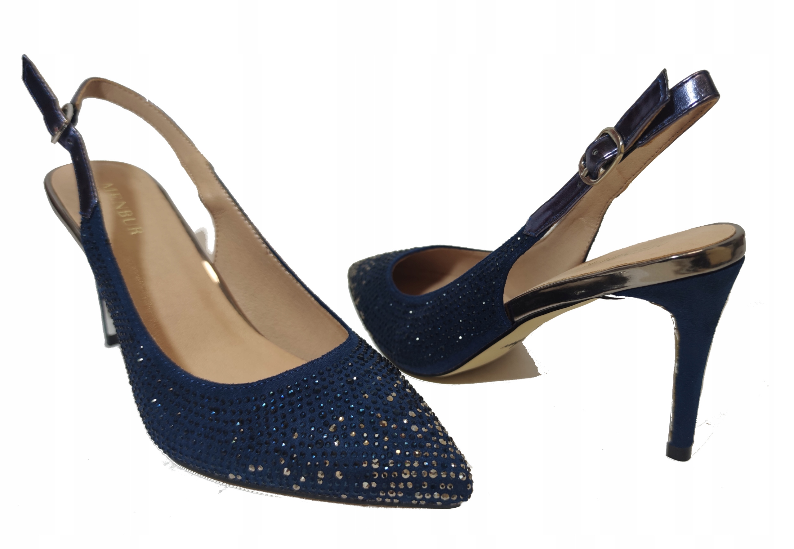 Sandały cyrkonie efektowne MENBUR 09357 granat r38 Rozmiar 38