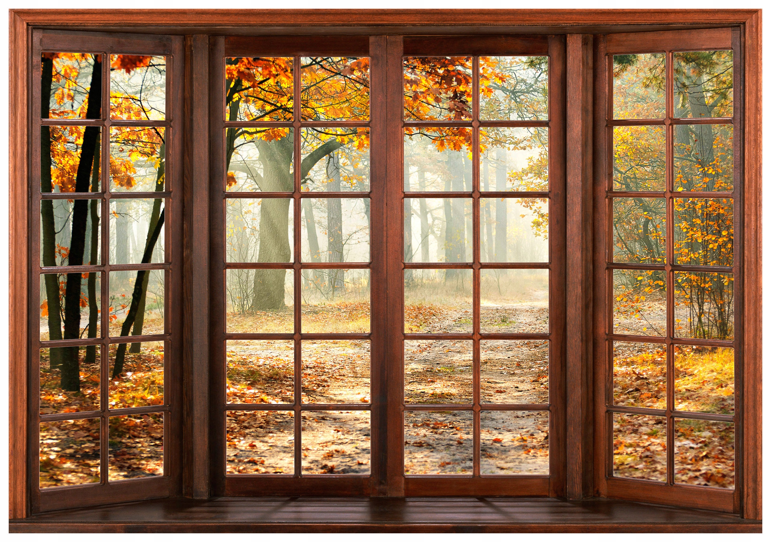 Fototapeta flizelina Okno na podzimní les Perspektiva 368x254 listy lepidlo