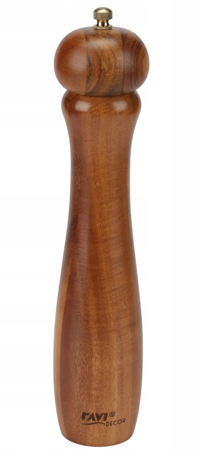 MŁYNEK DREWNIANY akacjowy do PRZYPRAW SOLI PIEPRZU ZIOŁA 20 cm ręczny