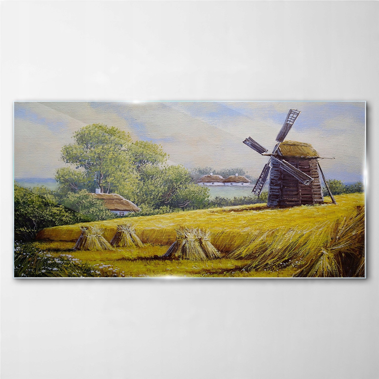 

Szklany obraz Malarstwo wieś młyn chaty 140x70 cm