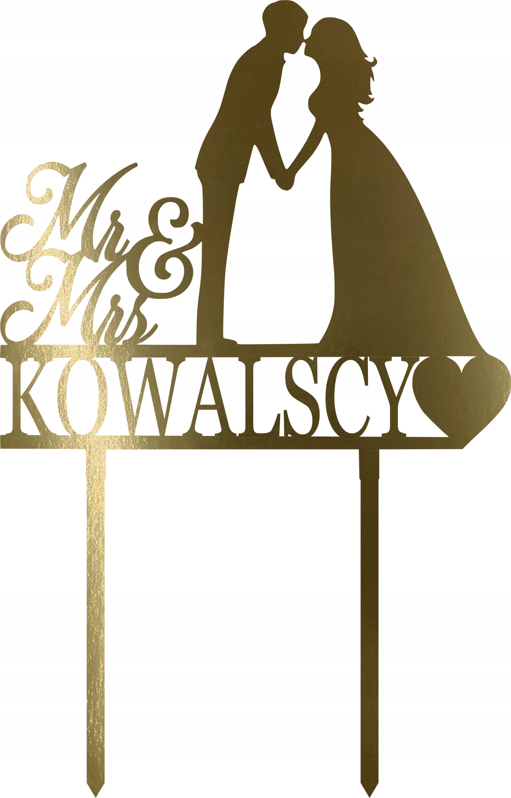 

Złoty Topper Na Tort Nazwisko Ślub Para Napis