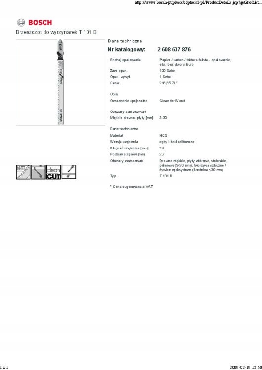 BRZESZCZOT DO WYRZYNARKI T101B 100SZT. Marka Bosch