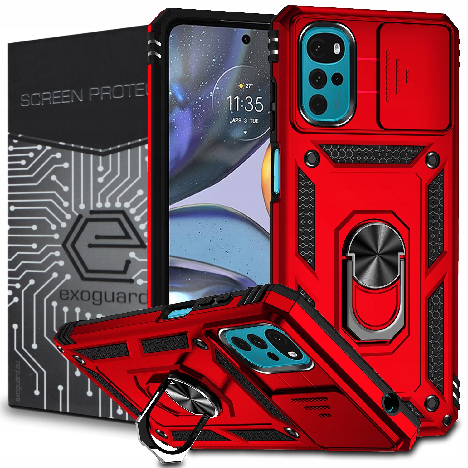 

Case Ring Etui Pancerne+szkło do Motorola Moto G22