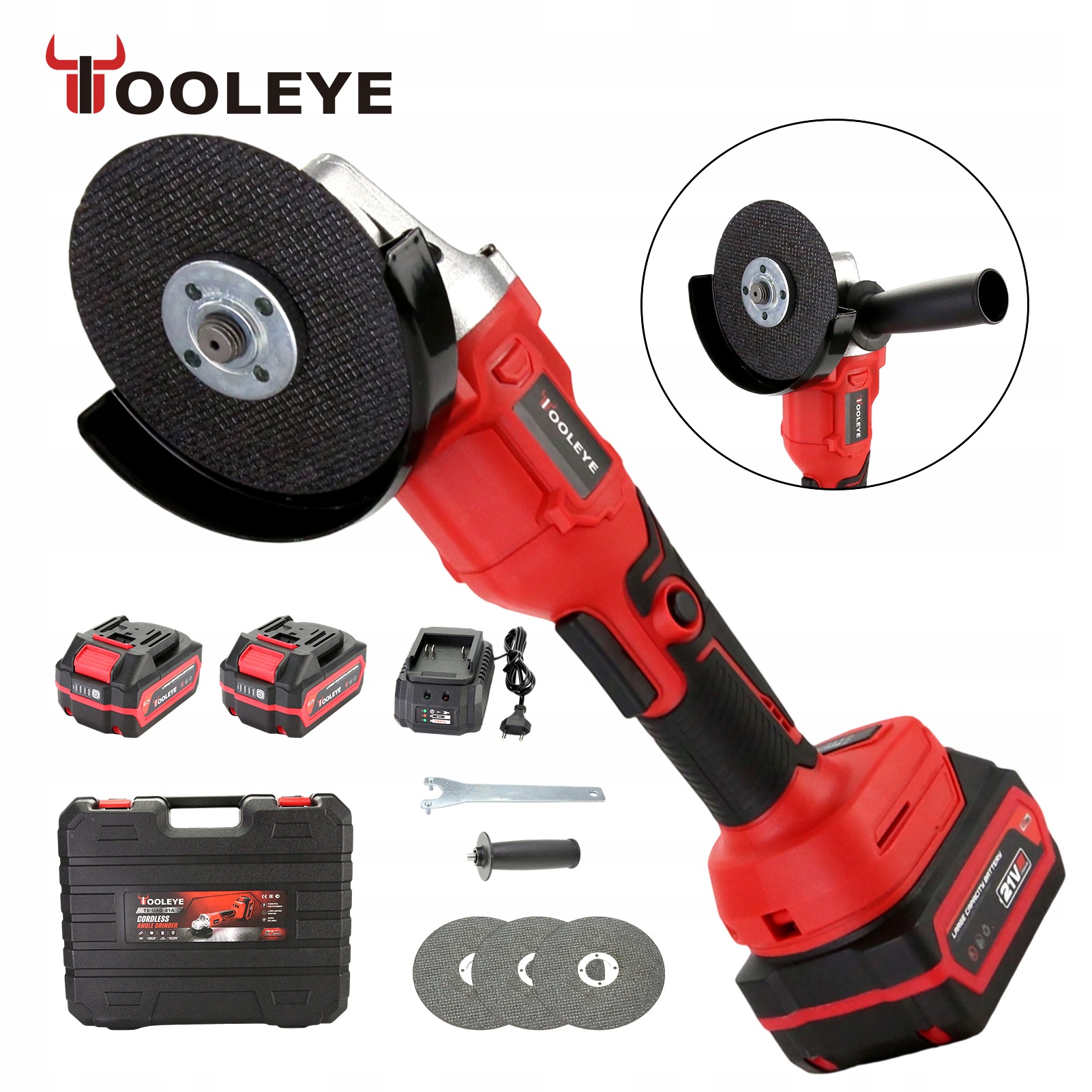 Úhlová bruska Bezkartáčová Tooleye 21v 0_8000 ot/min Kotouč 100_125 mm