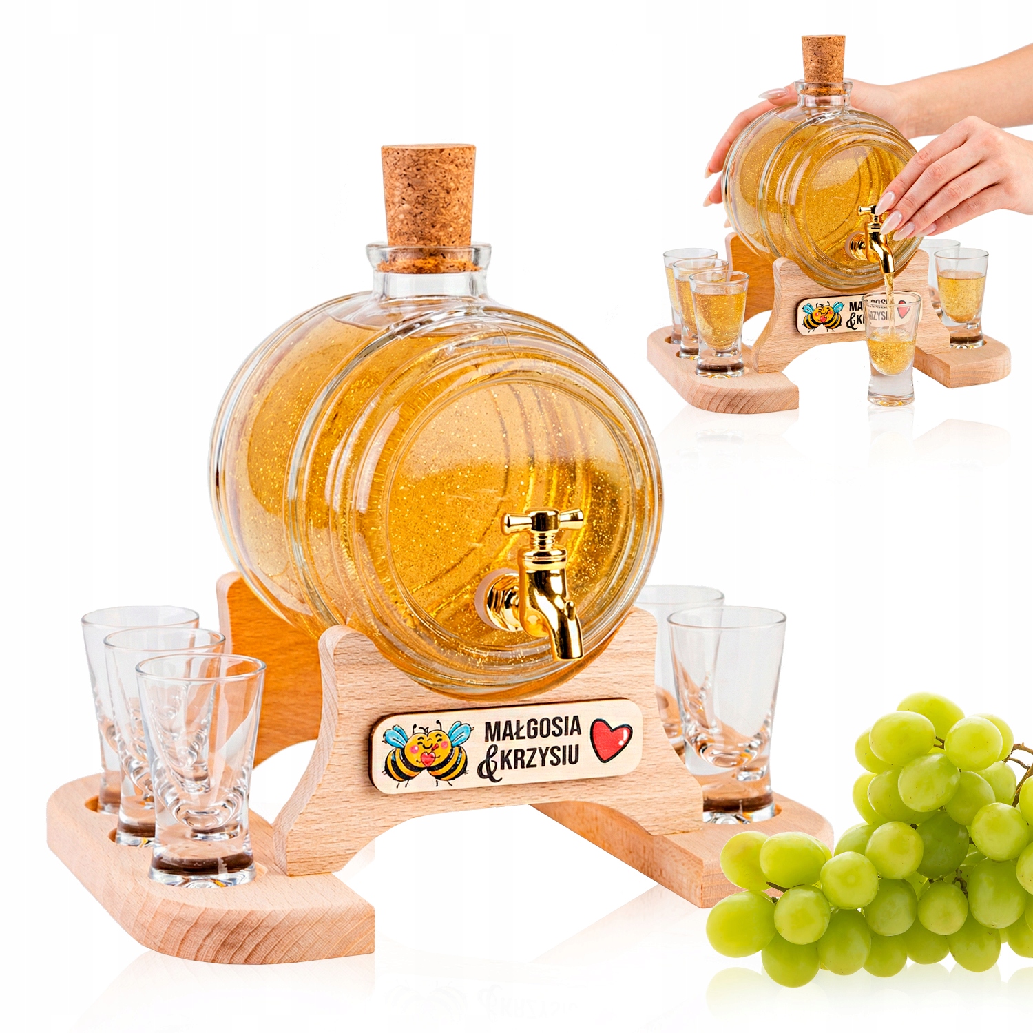 1L skleněný sud na alkohol s dárek se skleničkami a potiskem