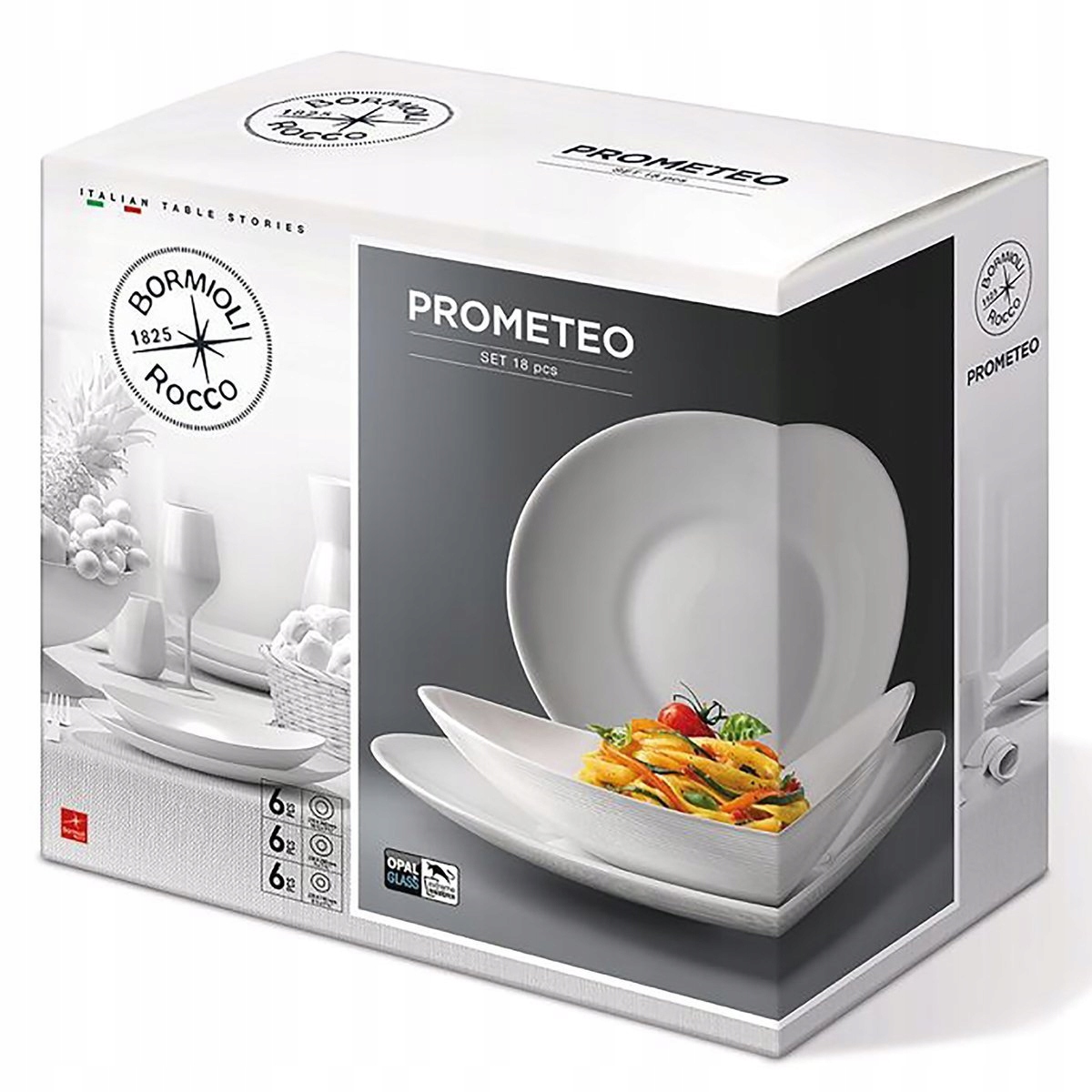 Talerze obiadowe zestaw dla 6 osób Bormioli Rocco Prometeo 18 el. Linia Prometeo