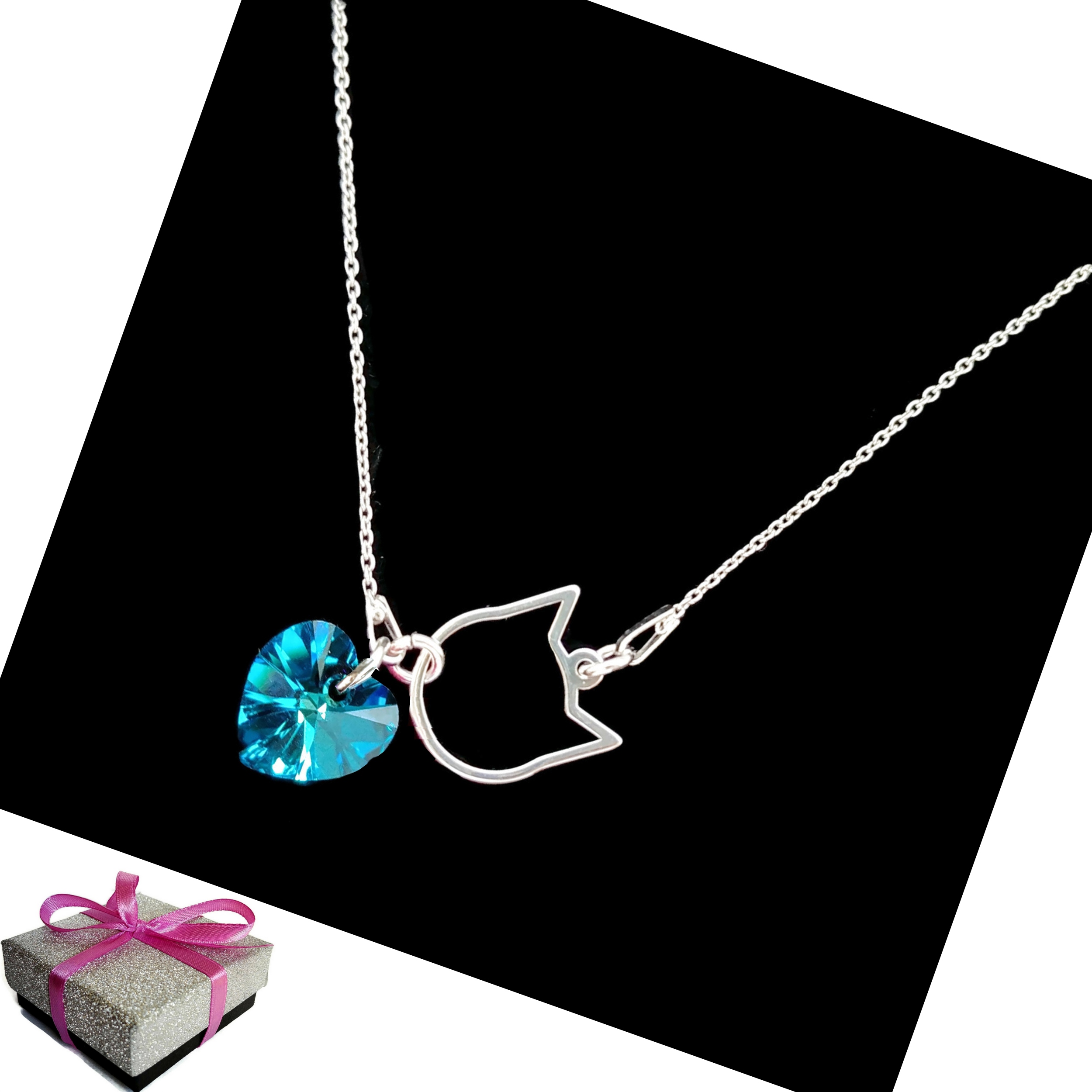 

Srebrny Naszyjnik Kot Kotek z Kotem kr. Swarovski