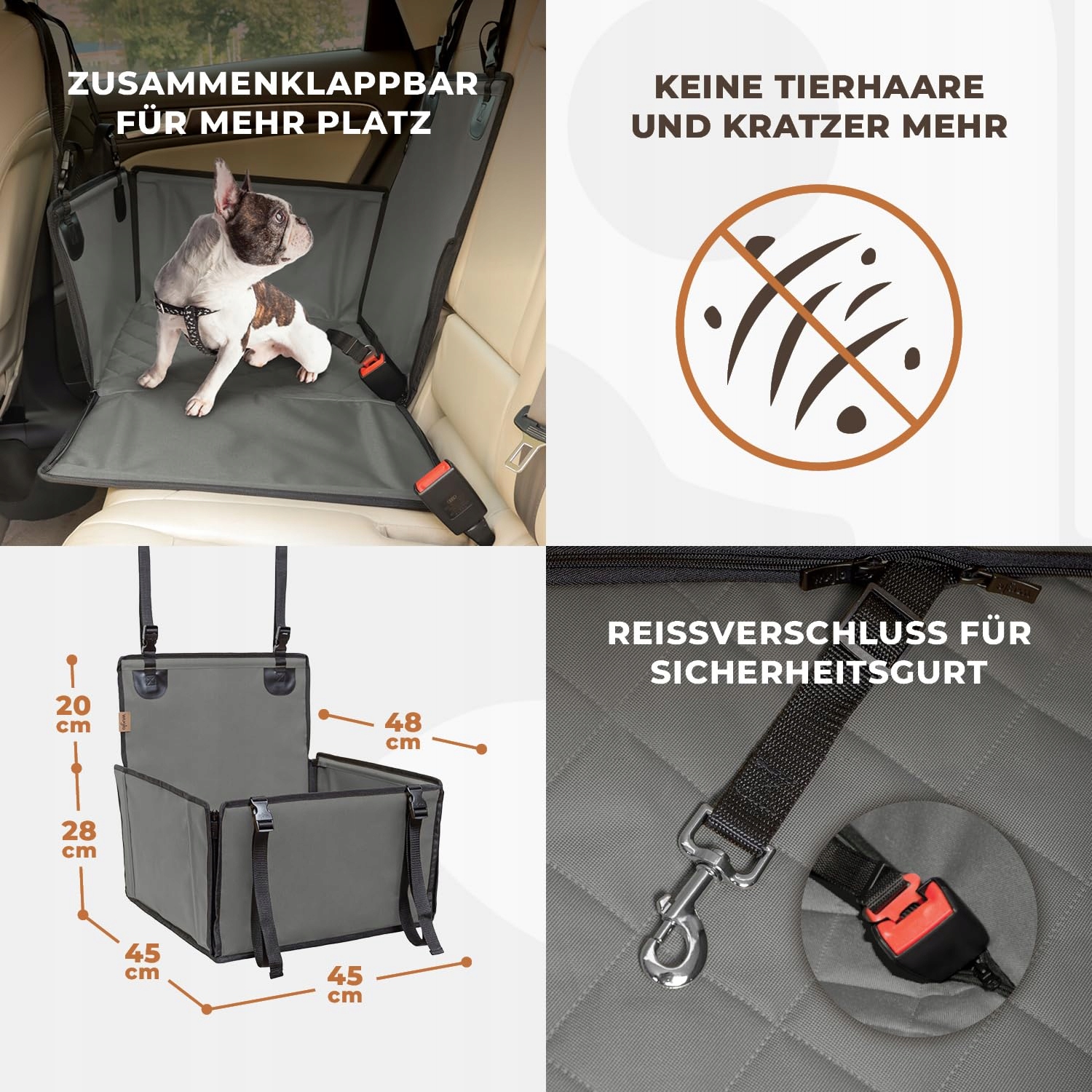 WUGLO Wodoodporny Regulowany Fotelik Siedzisko Dla Psa Do Samochodu Szary S — miniatura 6