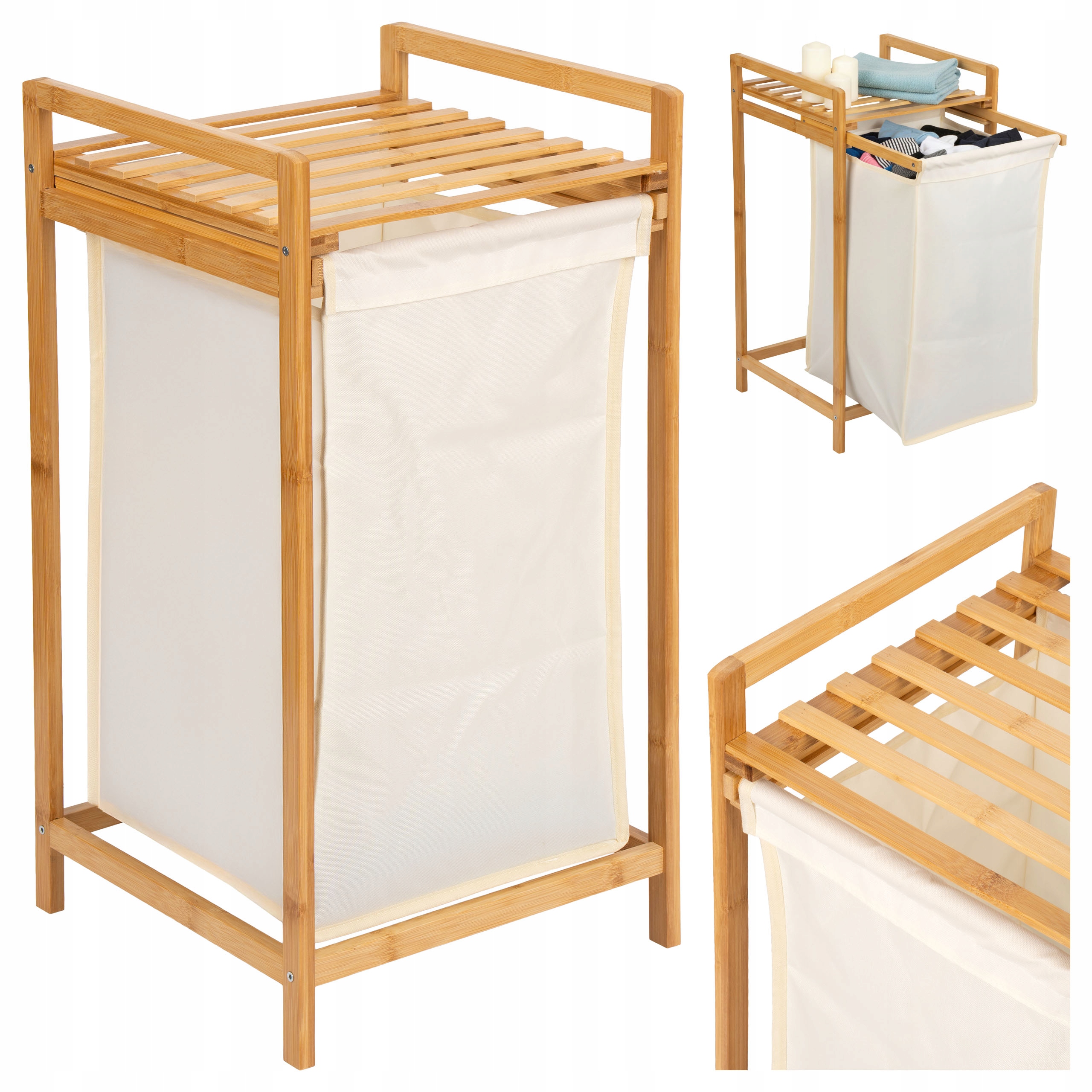 Koš Na Prádlo Hračky Bambusový Jednokomorový Kontejner Přírodní