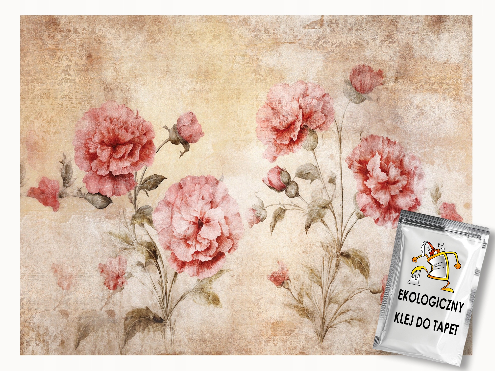 Fototapeta Flizelina Květiny Červené Karafiáty Shabby Chic 300x210 lepidlo