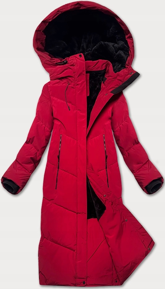 Dlouhá Zimní Bunda 24571 Bordó S (36)
