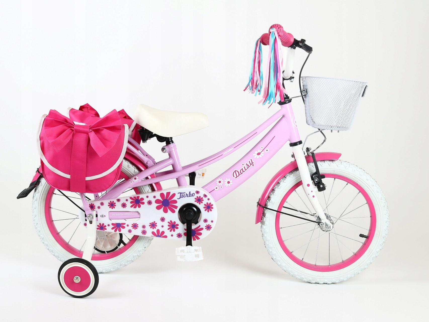 Rower dziewczęcy Daisy 16" fiolet różowy koszyk kółka boczne podpórka Pl