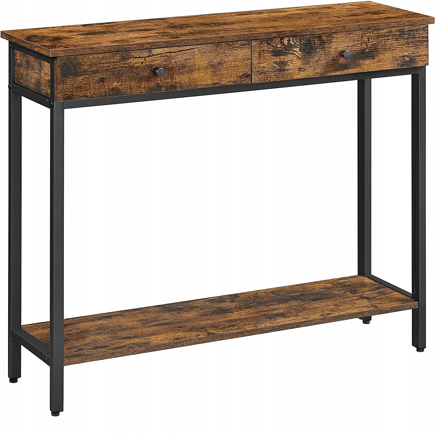 STOLIK KONSOLOWY STÓŁ KONSOLA Z PÓŁKĄ, 2 SZUFLADAMI, LOFT INDUSTRIALNY