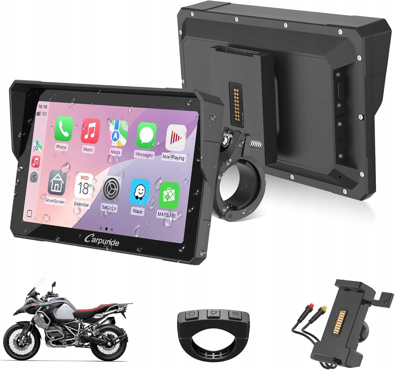 Carpuride W702S Motocyklový Carplay Displej S Držiakom BM05 Android 7"