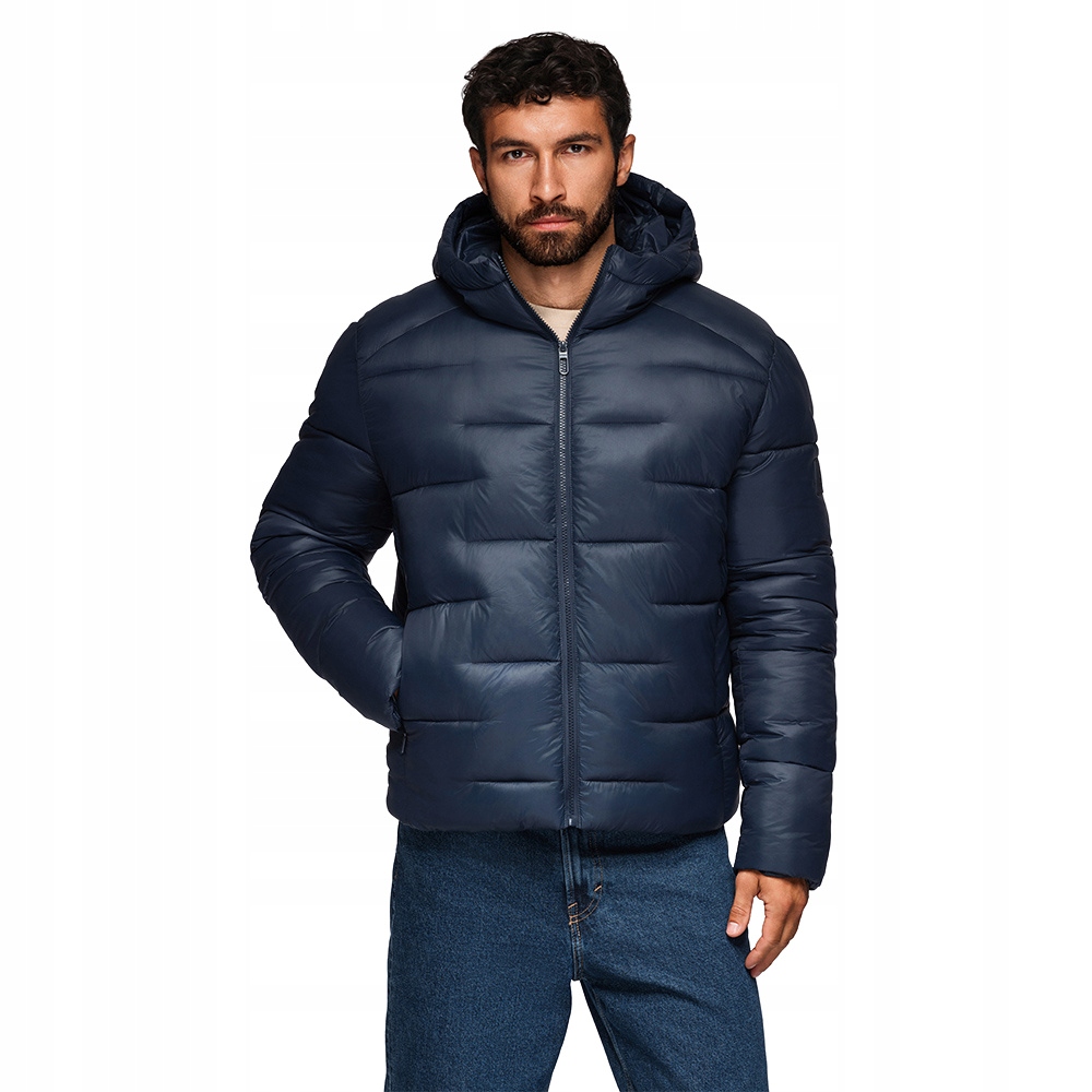 Pánská prošívaná bunda puffer s kapucí modrá V4 OM-JAHP-0235 vel. XL