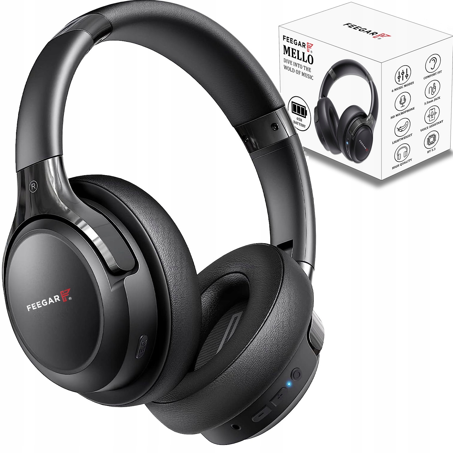 Bezdrátová sluchátka Feegar Mello do uší 65H Bluetooth 5.3 Mikrofon 6EQ