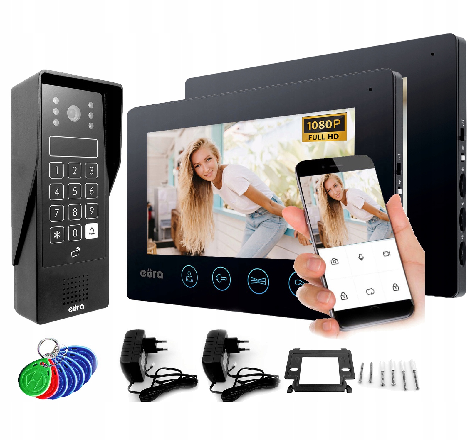 Wideodomofon Wideofon WiFi Telefon Dwa Monitor Kod brelok aplikacja