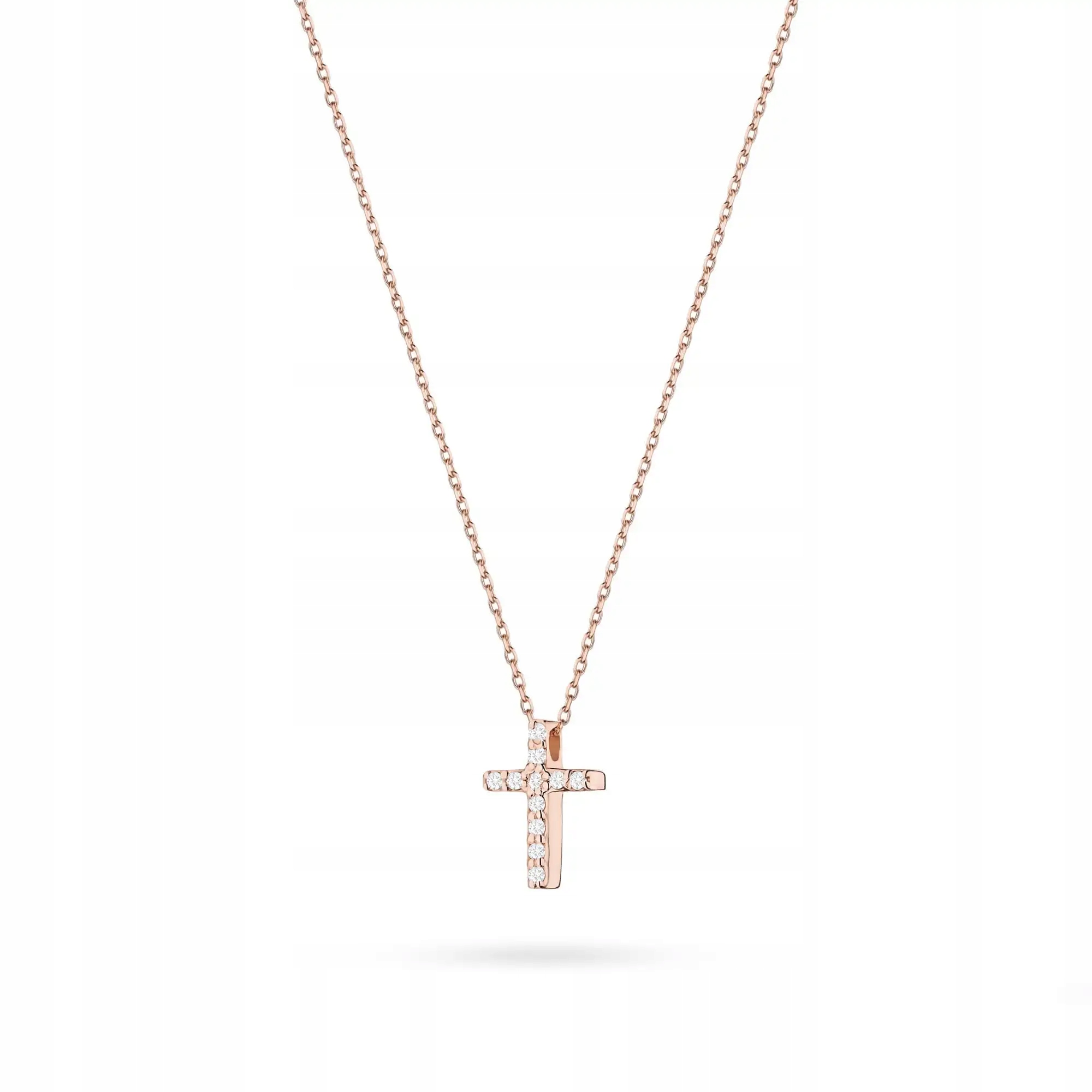 Náhrdelník z růžového zlata 585 kříž s diamanty, brilianty 1.3 g