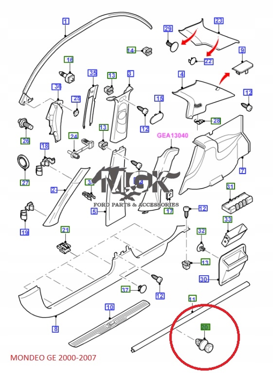 SPINKA LISTWY PROGU FORD MONDEO MK1-4 1042065 Typ samochodu Samochody osobowe