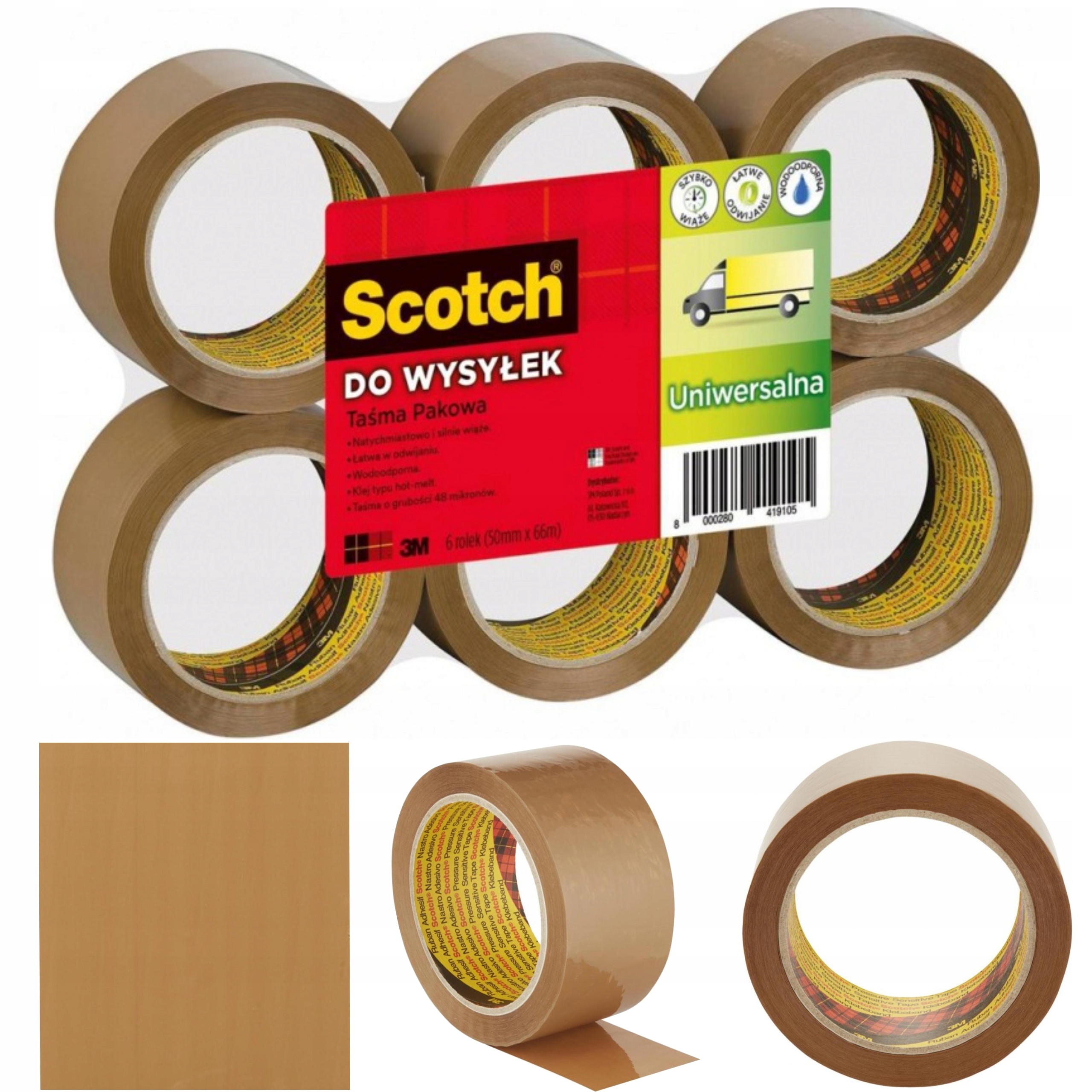 

Taśma pakowa Scotch Hot-Melt 50x66 brązowa 6 sztuk