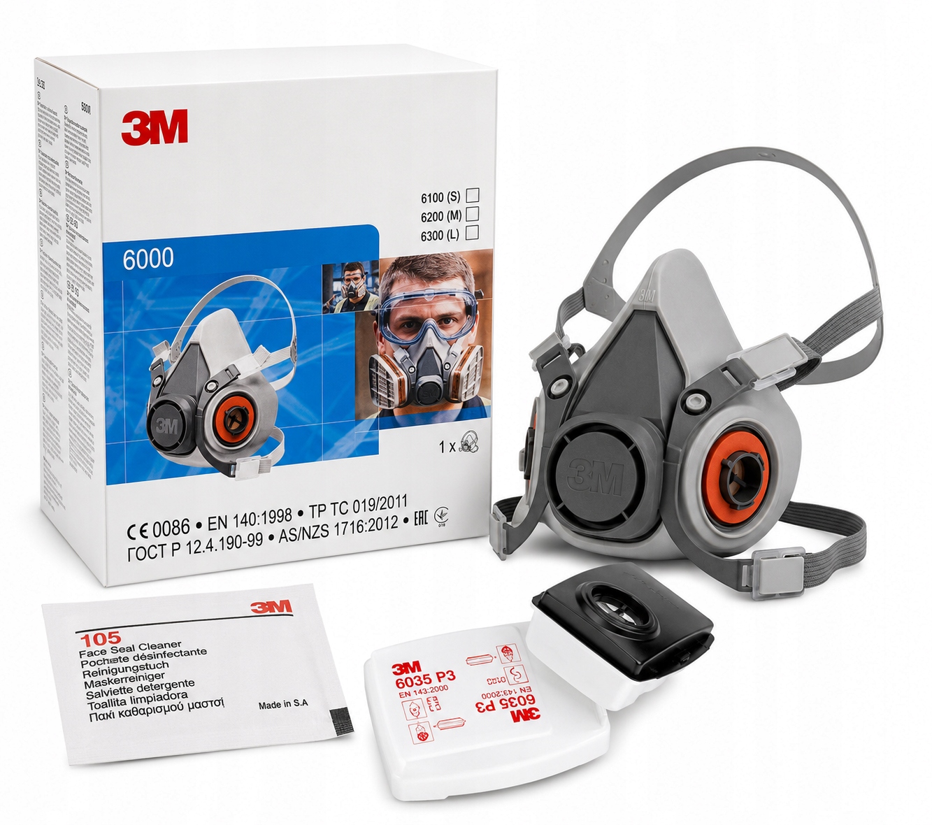 Polomaska Proti Prachu 3M 6200 6000 Kompletní S Filtry 3M 6035 P3