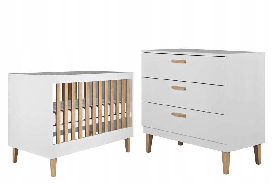 KLASYCZNY ZESTAW MEBLI DZIECIĘCYCH NIEMOWLĘCYCH ŁÓŻECZKO KOMODA KUBI
