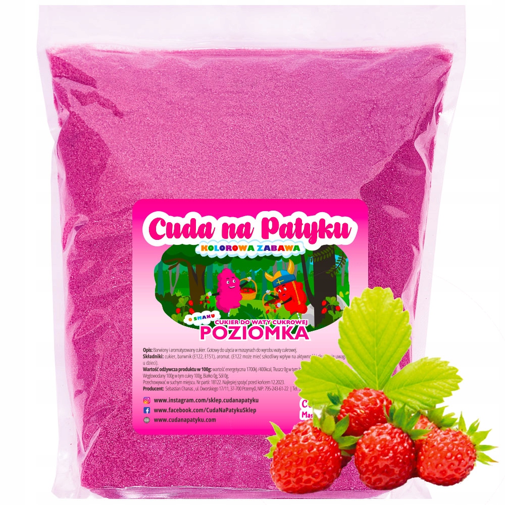 

1 Kg Cukier do waty cukrowej kolorowy Poziomka