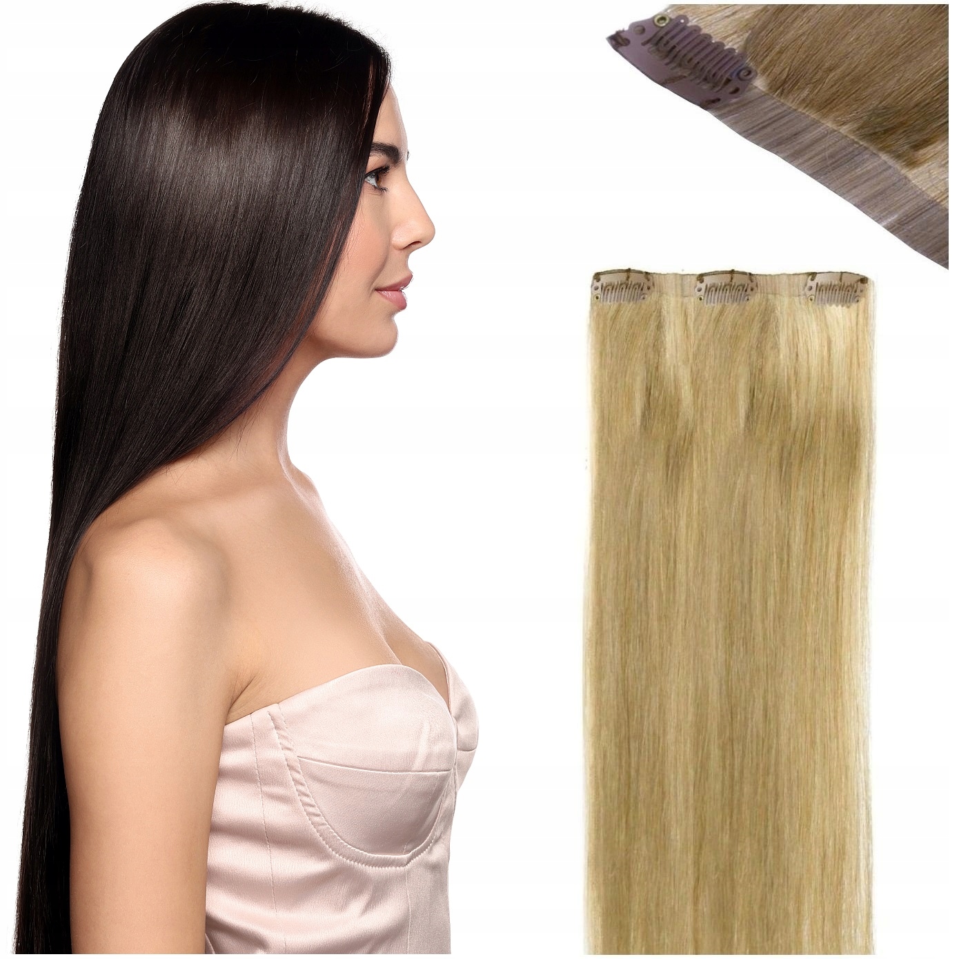 Bezešvé Clip-in Příčesek Do Vlasů Přírodní 50 CM 3 Sponky tmavě hnědá 2