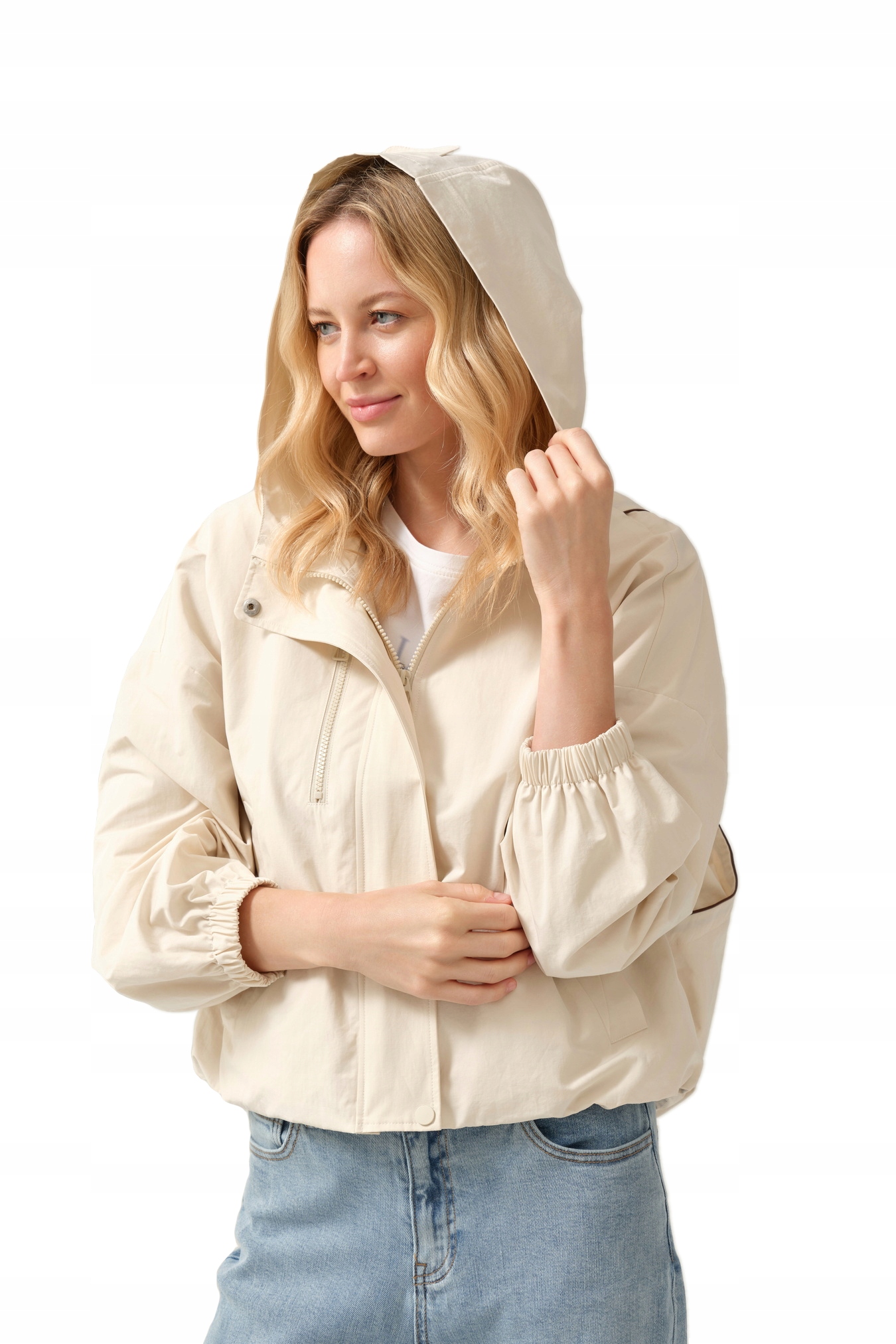 Lehká Jarní Dámská Béžová Bunda S Kapucí Oversize Feria 38