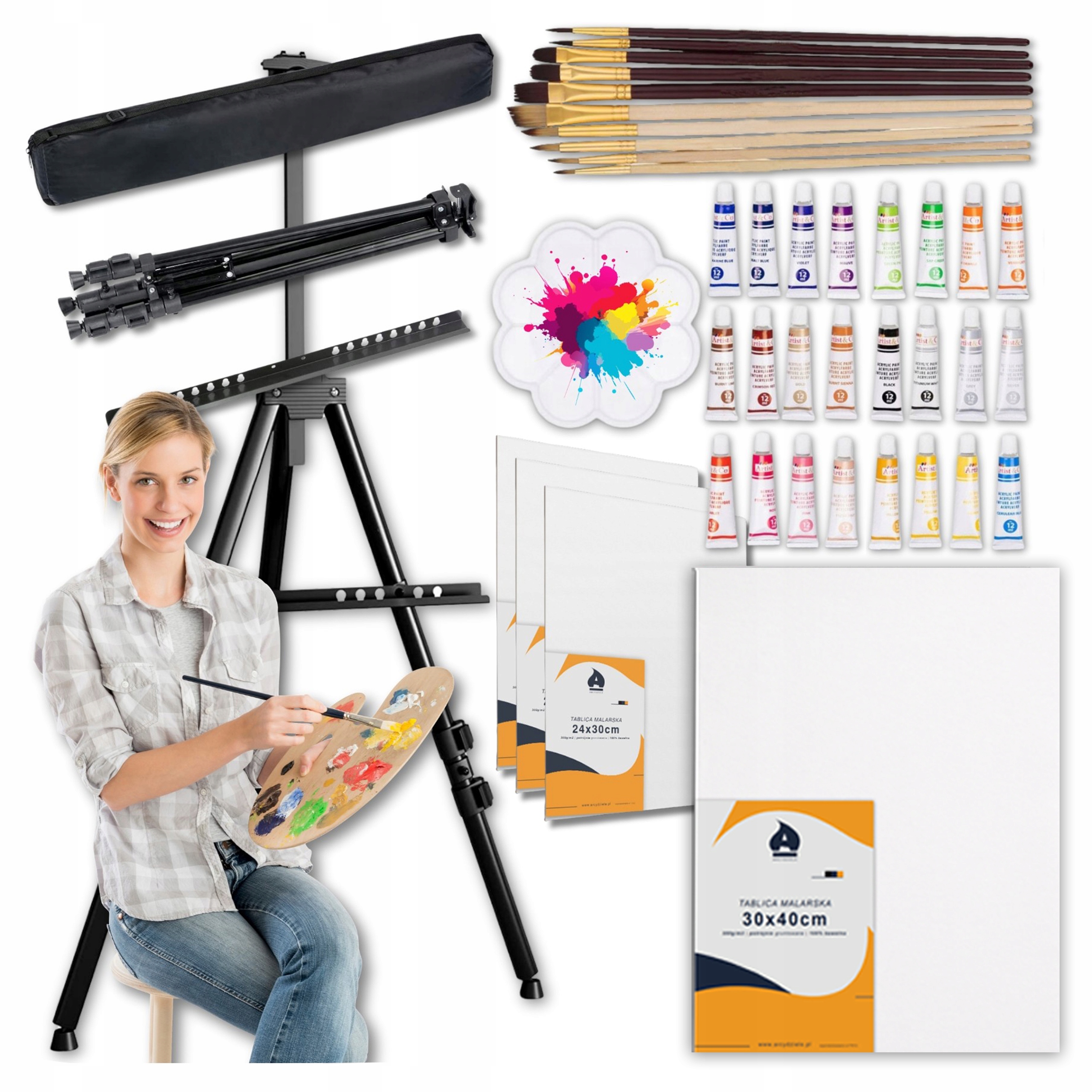Zestaw Do Malowania SZTALUGA Artystyczny Duży Zestaw Malarski Płótna Farby