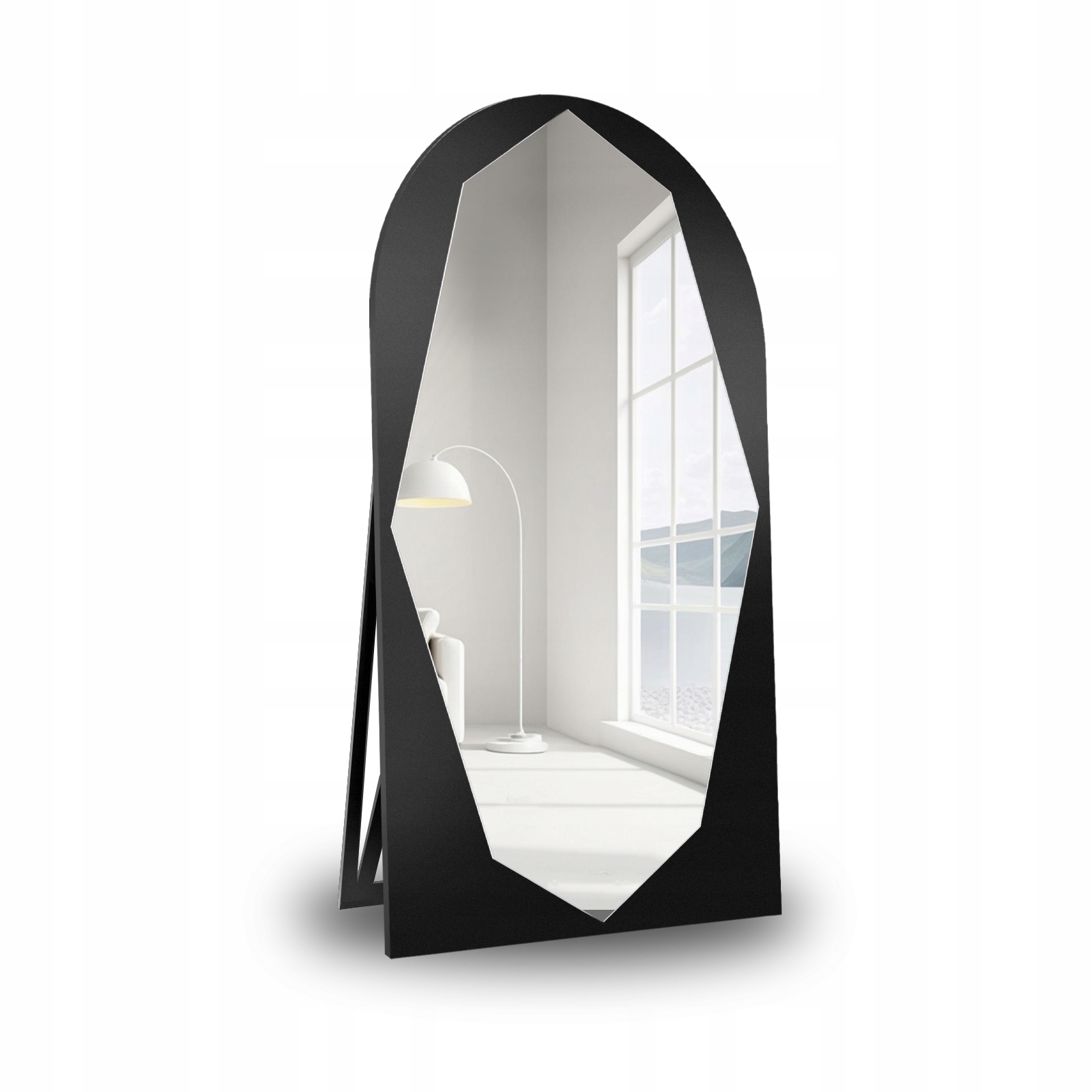 Zrcadlo Riolit stojící v polooválu v černém rámu Mdf 50x170