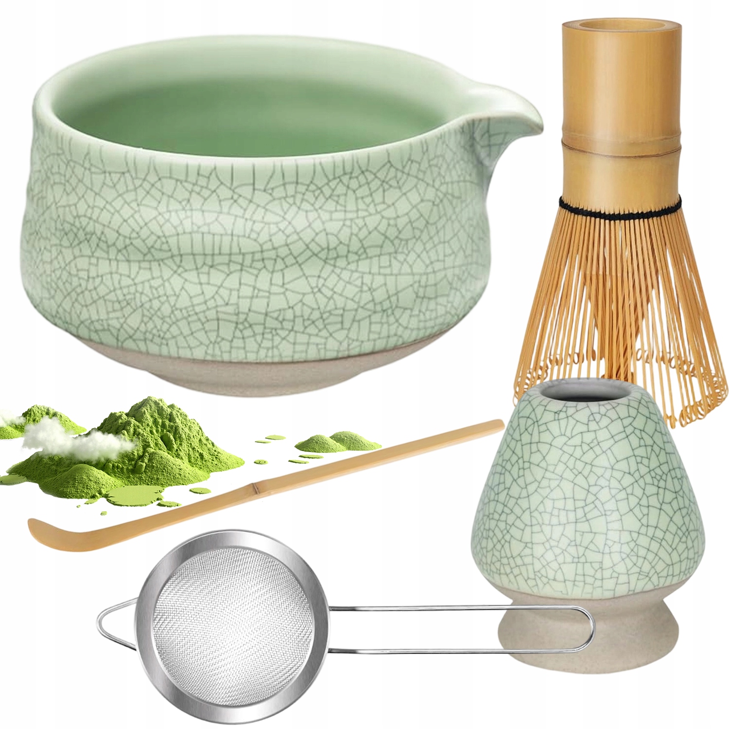 Bambusová Dárková Sada Čaje Matchy Chashaku Šlehací Metla Lžíce Zelená