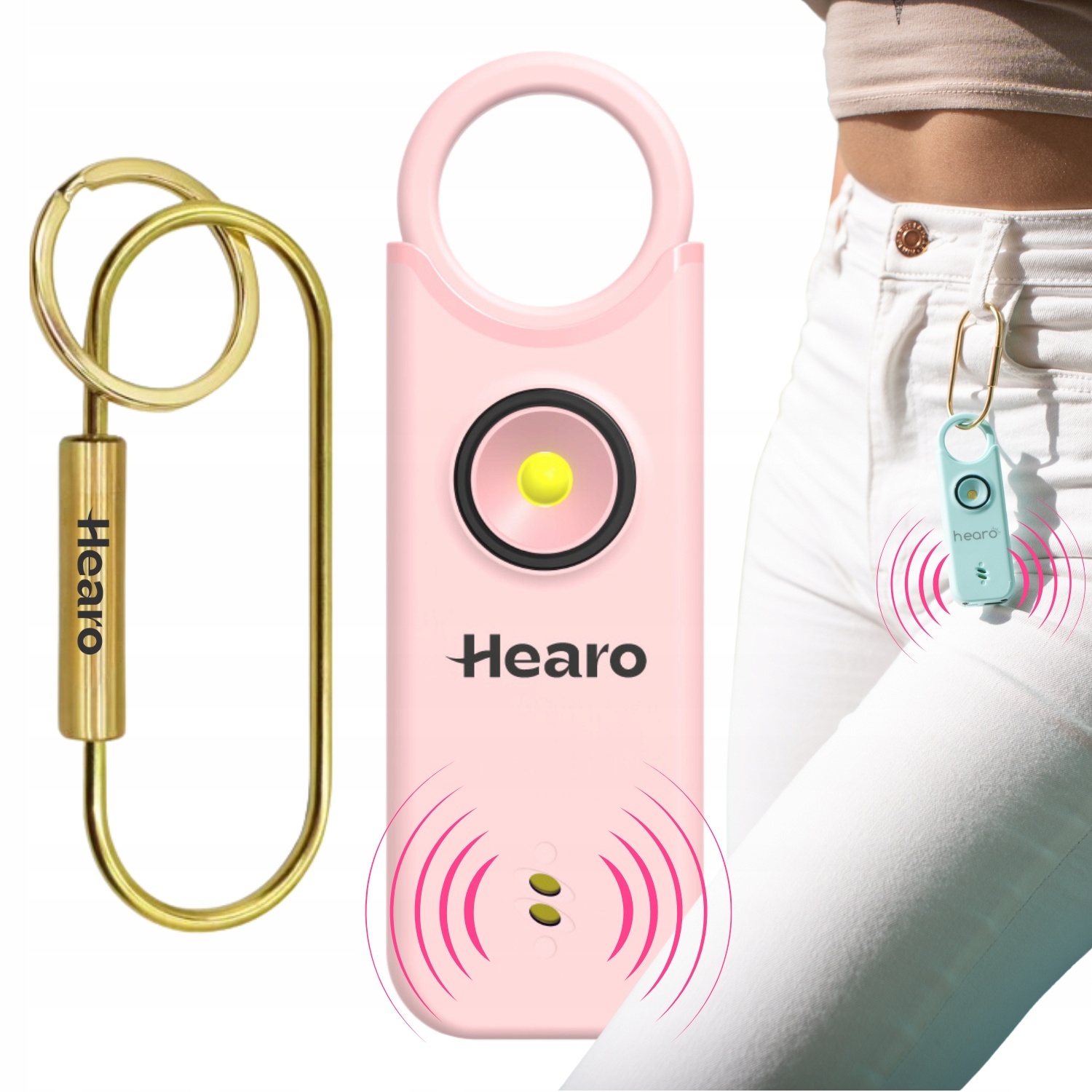 Osobní alarm 2v1 Hearo pro ženy a děti seniorů zlatý Přívěsek Na Klíče (růžový)