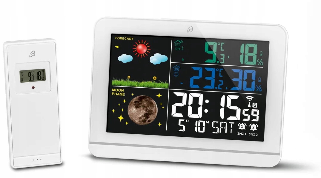 Stacja pogodowa kolorowa z czujnikiem zewnętrznym sterowana radiowo DCF77