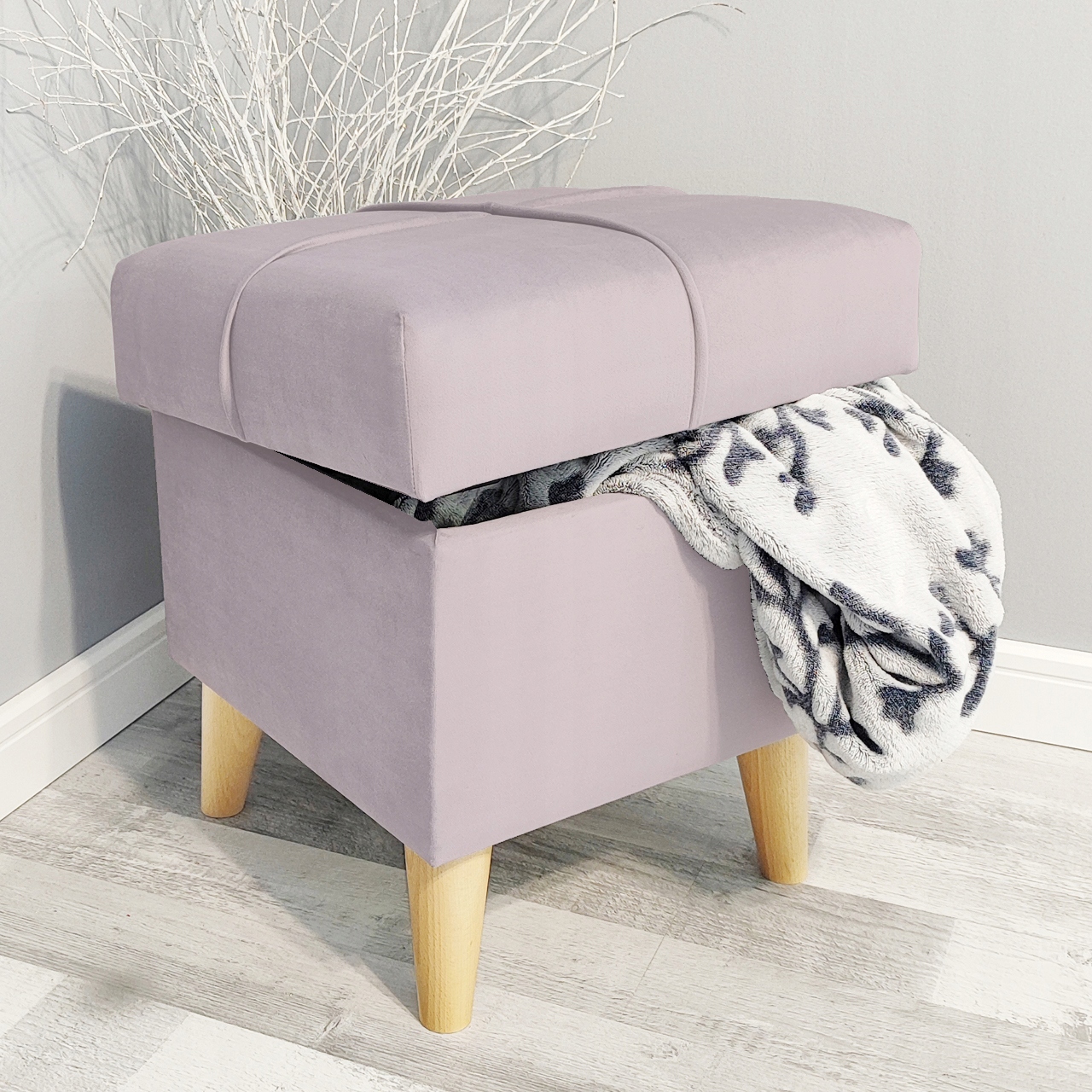 Taburet S Úložným Prostorem A Otevíracím Úložným Prostorem, Podnožka Z Levandule, Pudrová Růžová