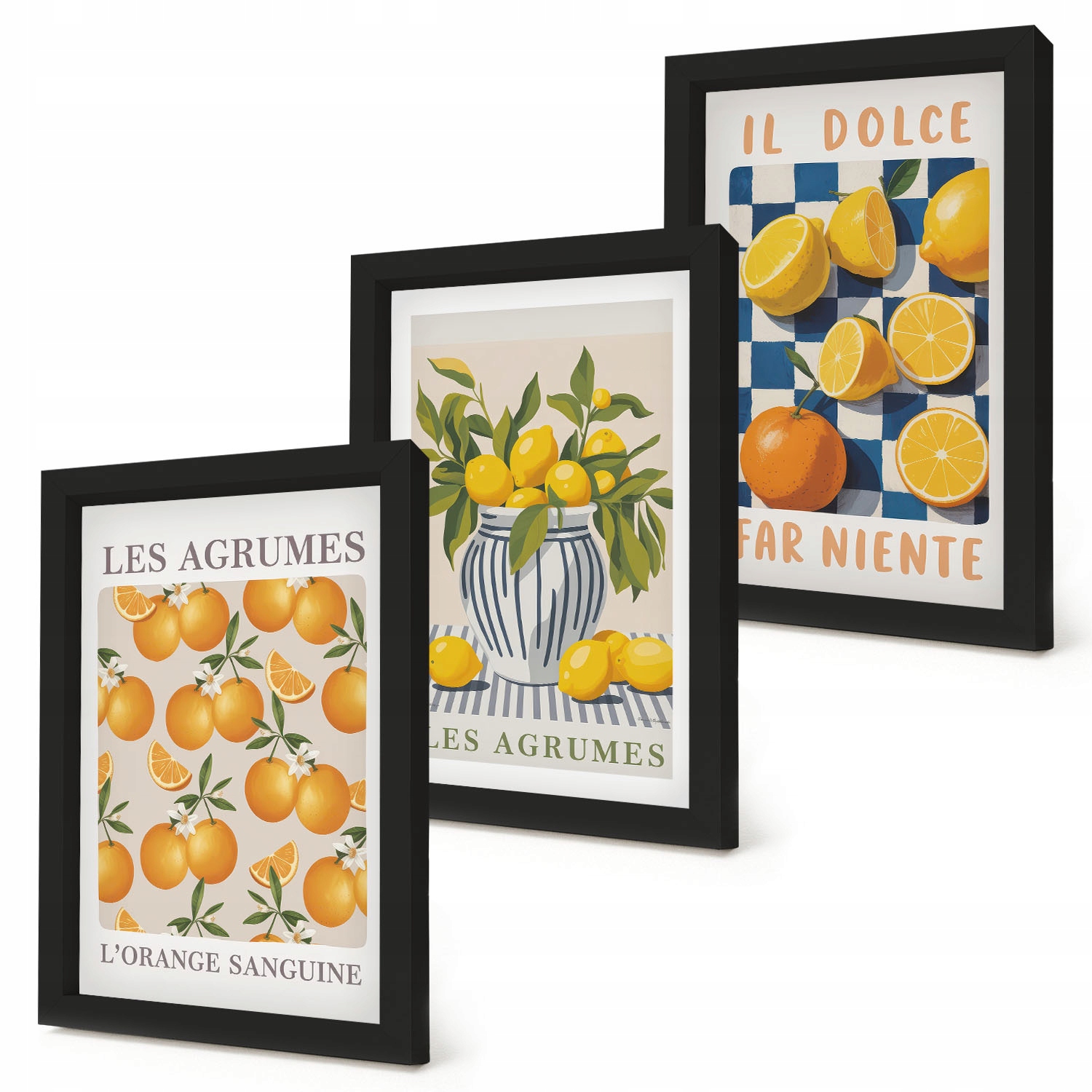 Moderní luxusní obraz v rámu Citrusové ovoce retro žluté Černý rám