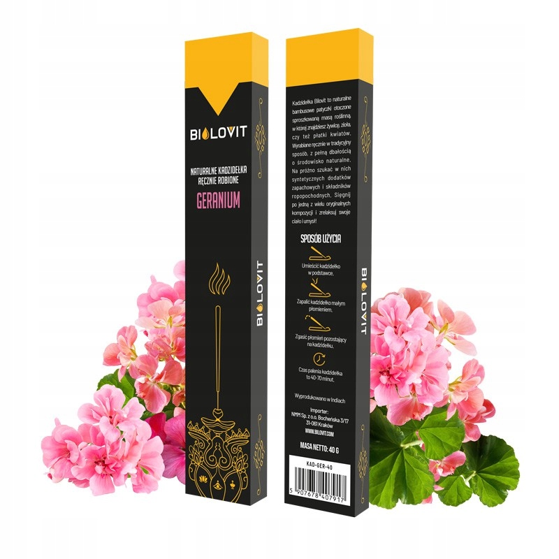 Naturalne Kadzidełka Zapachowe Geranium Kadzidło Bilovit 40 g